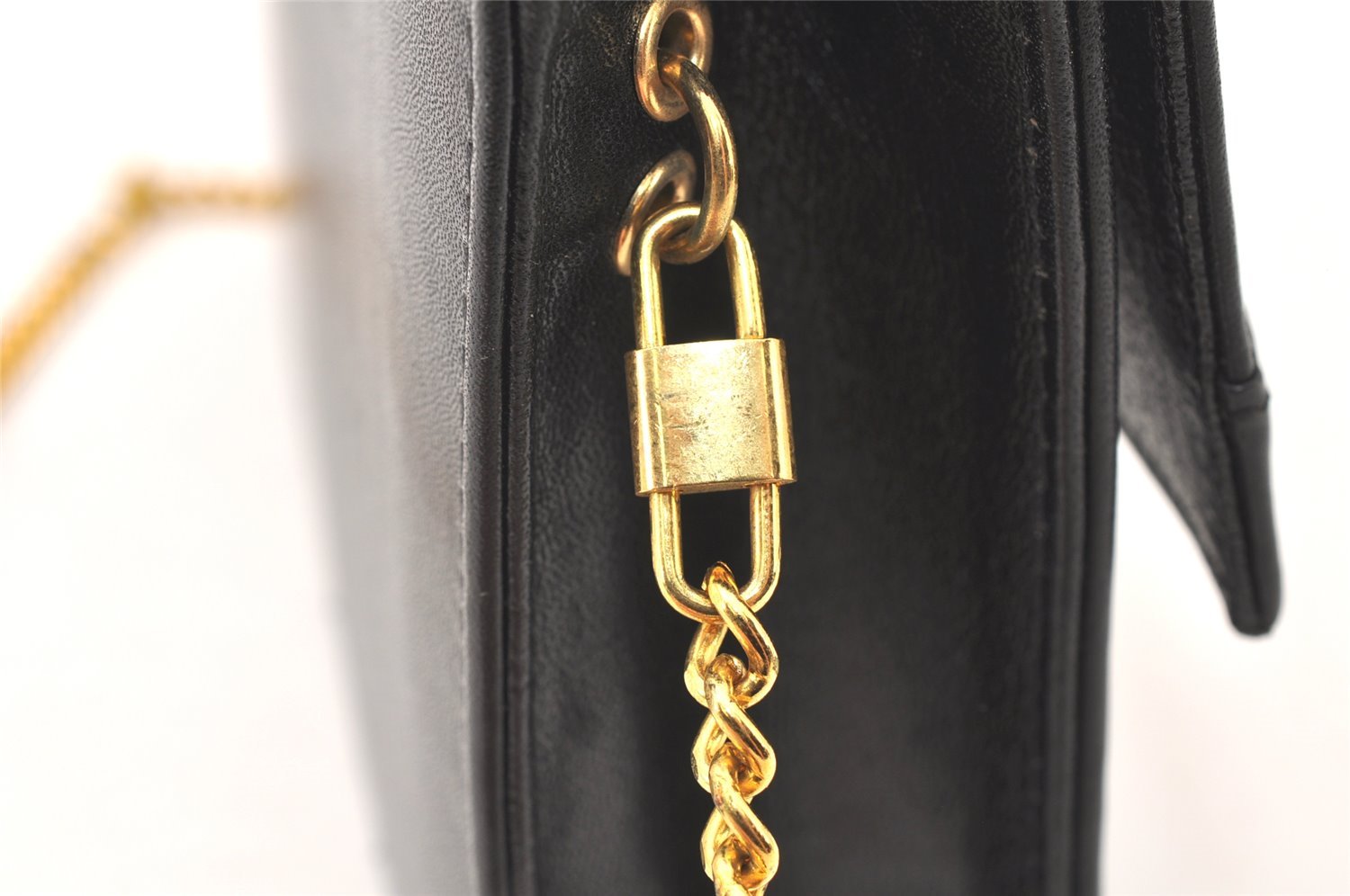 Authentic Christian Dior Chain Shoulder Cross Body Bag Leather Black Junk 5469K