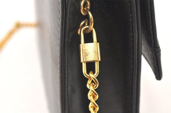Authentic Christian Dior Chain Shoulder Cross Body Bag Leather Black Junk 5469K