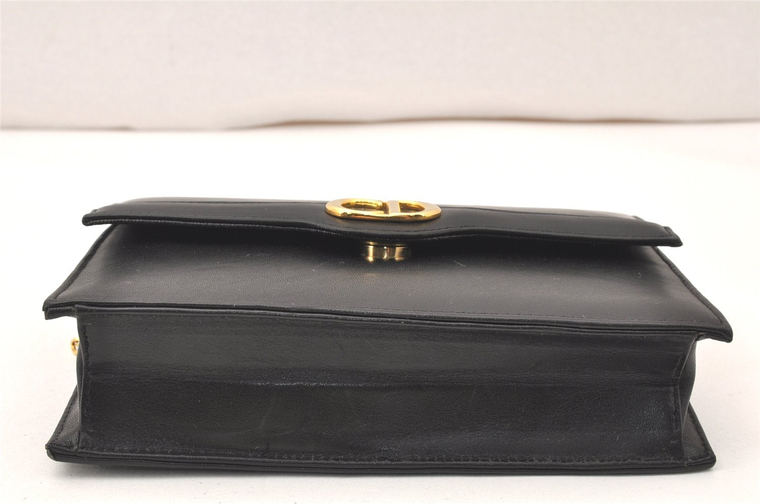 Authentic Christian Dior Chain Shoulder Cross Body Bag Leather Black Junk 5469K