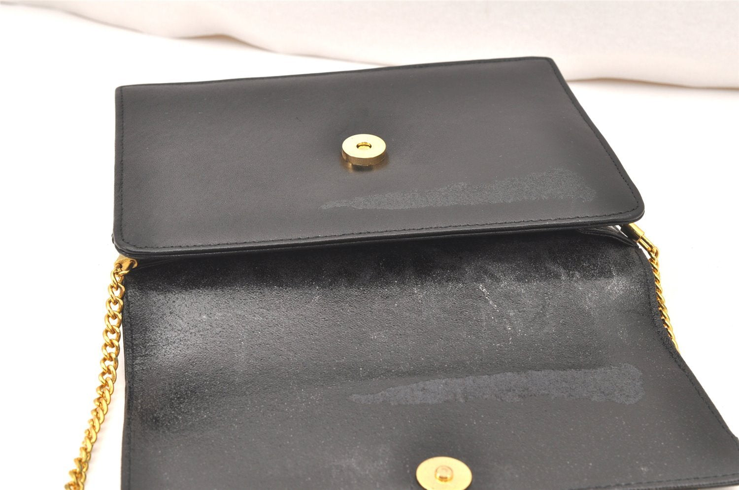 Authentic Christian Dior Chain Shoulder Cross Body Bag Leather Black Junk 5469K