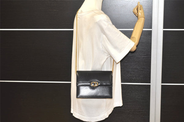 Authentic Christian Dior Chain Shoulder Cross Body Bag Leather Black Junk 5469K