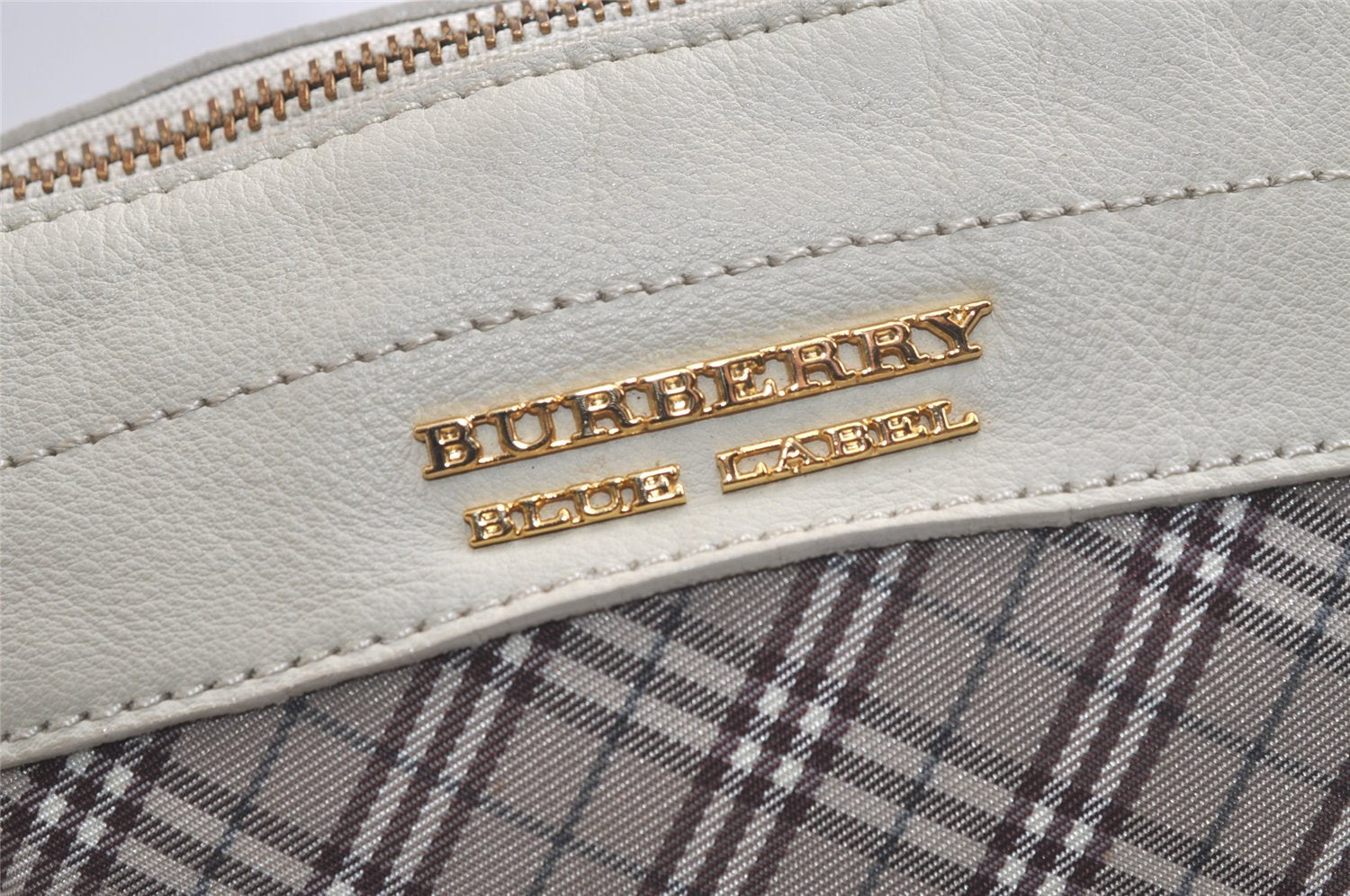 Authentic BURBERRY BLUE LABEL Check Shoulder Cross Bag Nylon Leather Beige 5470K