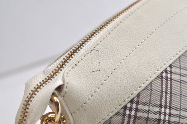 Authentic BURBERRY BLUE LABEL Check Shoulder Cross Bag Nylon Leather Beige 5470K