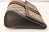 Authentic GUCCI Web Sherry Line Clutch Bag Purse GG PVC Leather Brown Junk 5471K