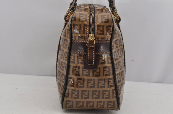 Authentic FENDI Vintage Zucchino Hand Boston Bag Purse PVC Leather Brown 5473J