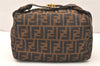 Authentic FENDI Vintage Zucca Hand Bag Purse Canvas Leather Brown 5475K