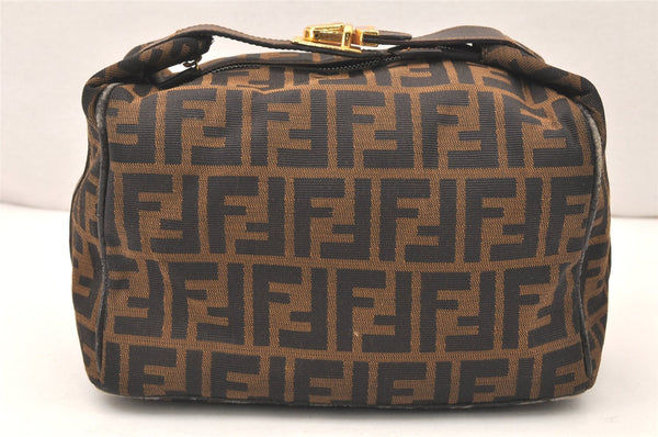 Authentic FENDI Vintage Zucca Hand Bag Purse Canvas Leather Brown 5475K