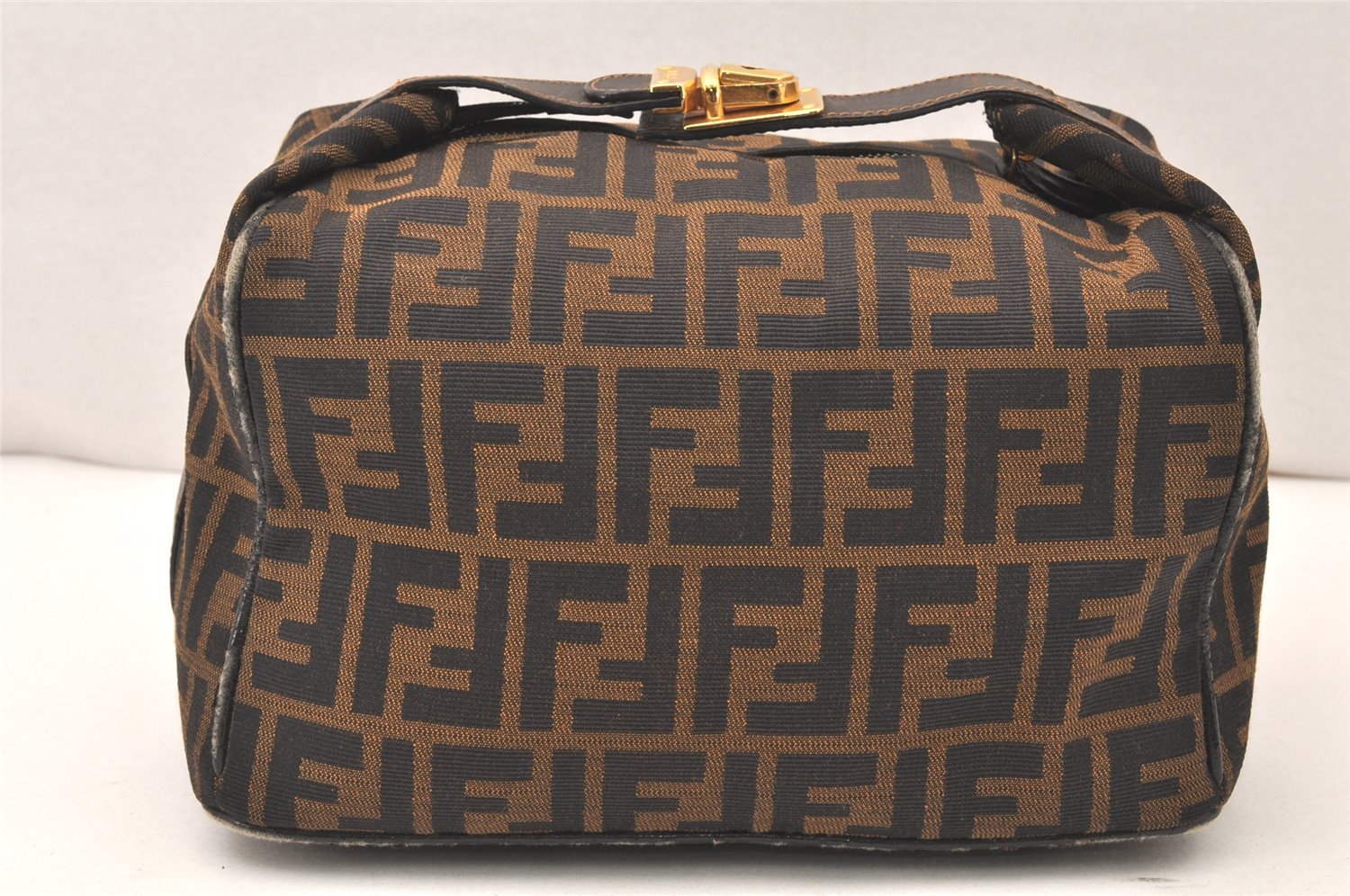 Authentic FENDI Vintage Zucca Hand Bag Purse Canvas Leather Brown 5475K