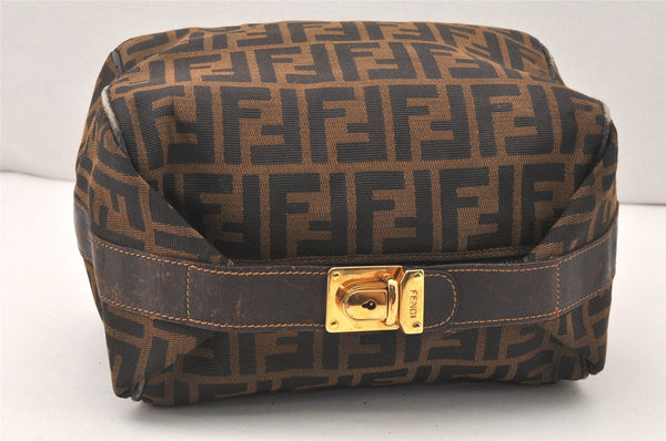 Authentic FENDI Vintage Zucca Hand Bag Purse Canvas Leather Brown 5475K