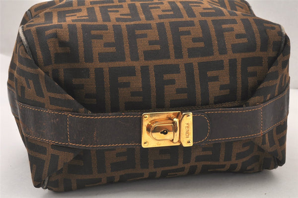 Authentic FENDI Vintage Zucca Hand Bag Purse Canvas Leather Brown 5475K