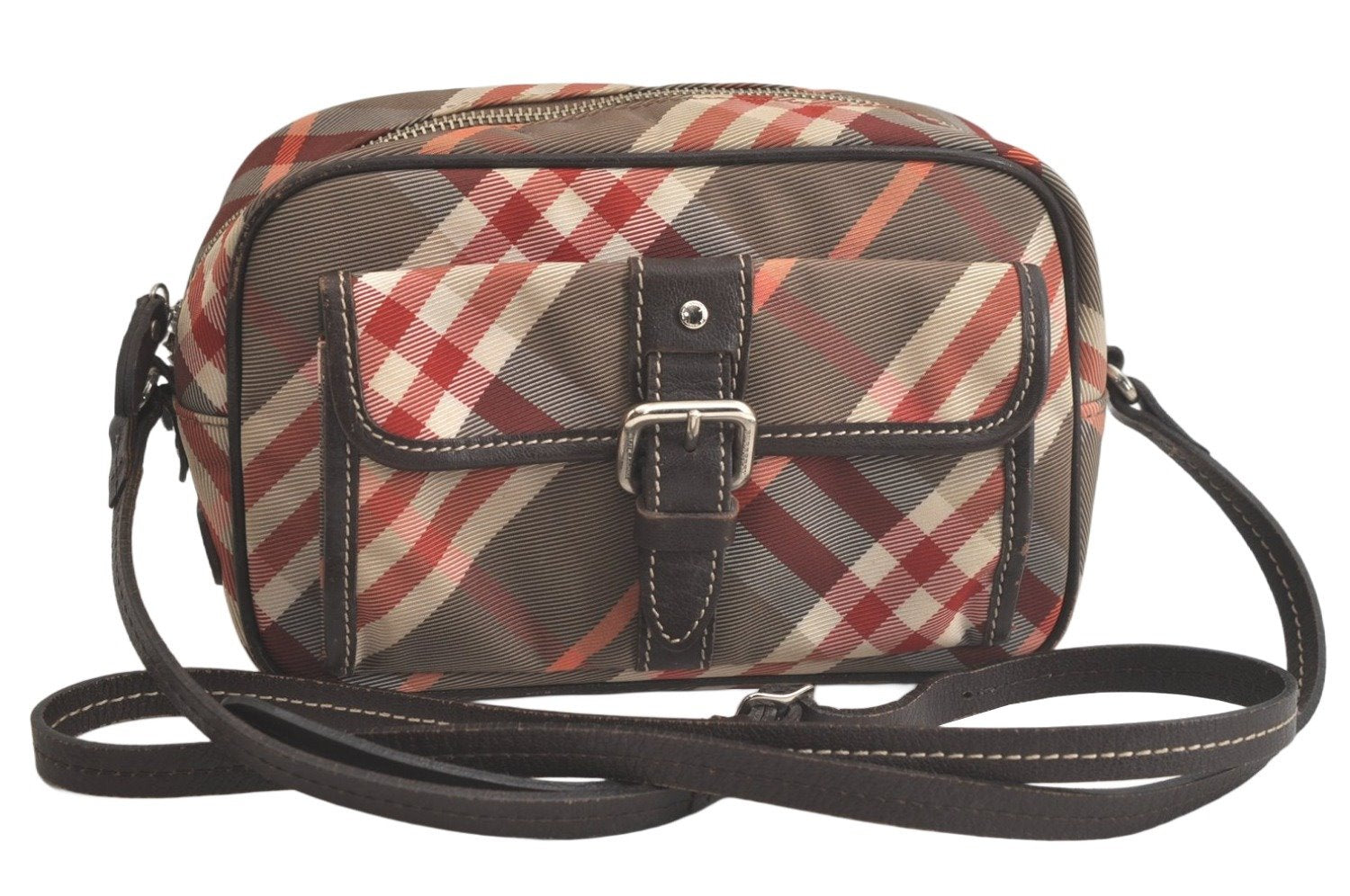 Authentic BURBERRY BLUE LABEL Check Shoulder Cross Bag Nylon Leather Beige 5477K