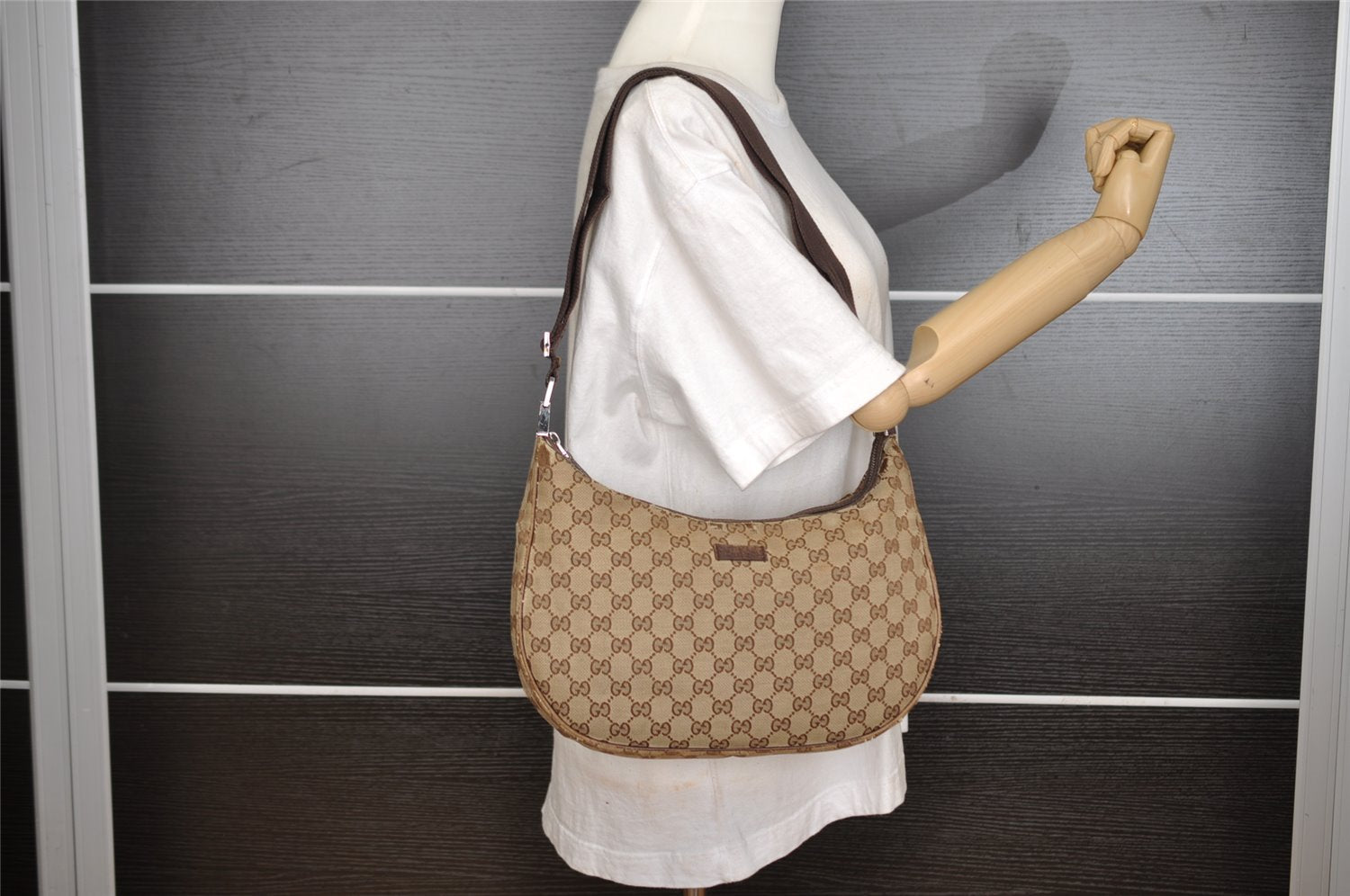 Authentic GUCCI Shoulder Cross Body Bag GG Canvas Leather 122790 Brown 5479I