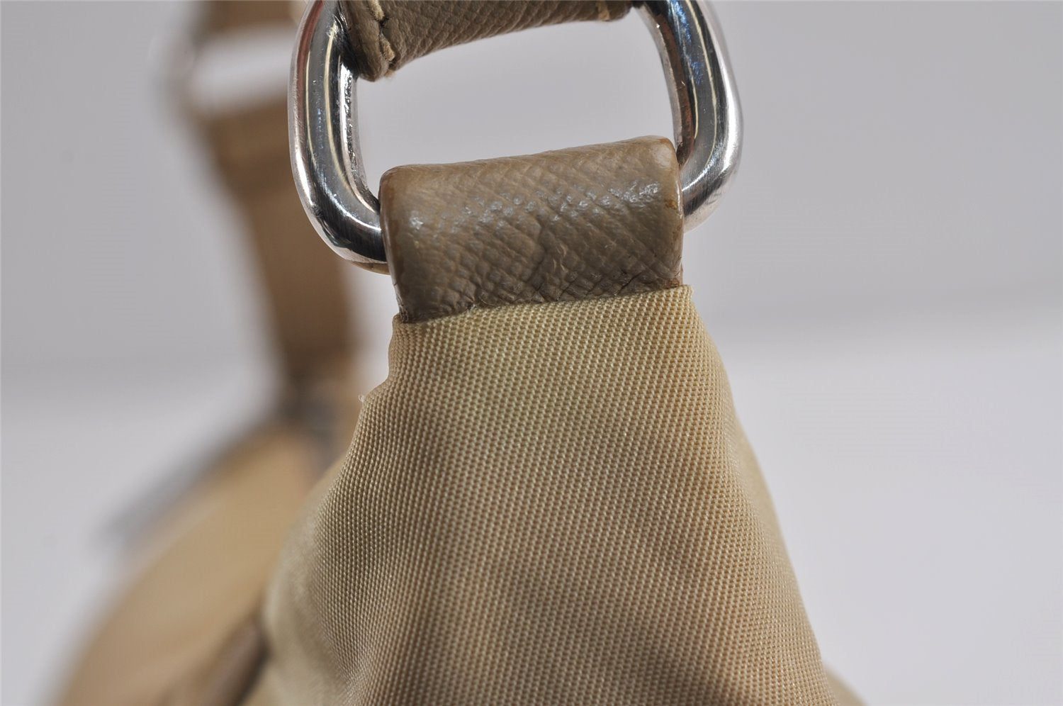 Authentic PRADA Nylon Tessuto Saffiano Leather Shoulder Hand Bag Beige 5480J