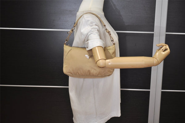 Authentic PRADA Nylon Tessuto Saffiano Leather Shoulder Hand Bag Beige 5480J