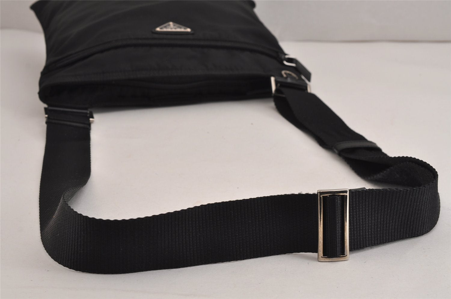 Authentic PRADA Nylon Tessuto Leather Shoulder Cross Body Bag Purse Black 5481J