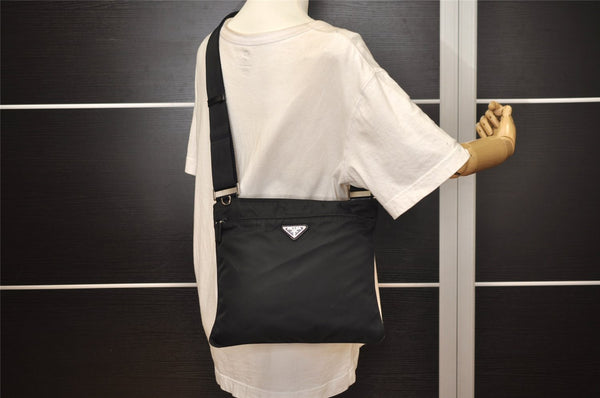 Authentic PRADA Nylon Tessuto Leather Shoulder Cross Body Bag Purse Black 5481J