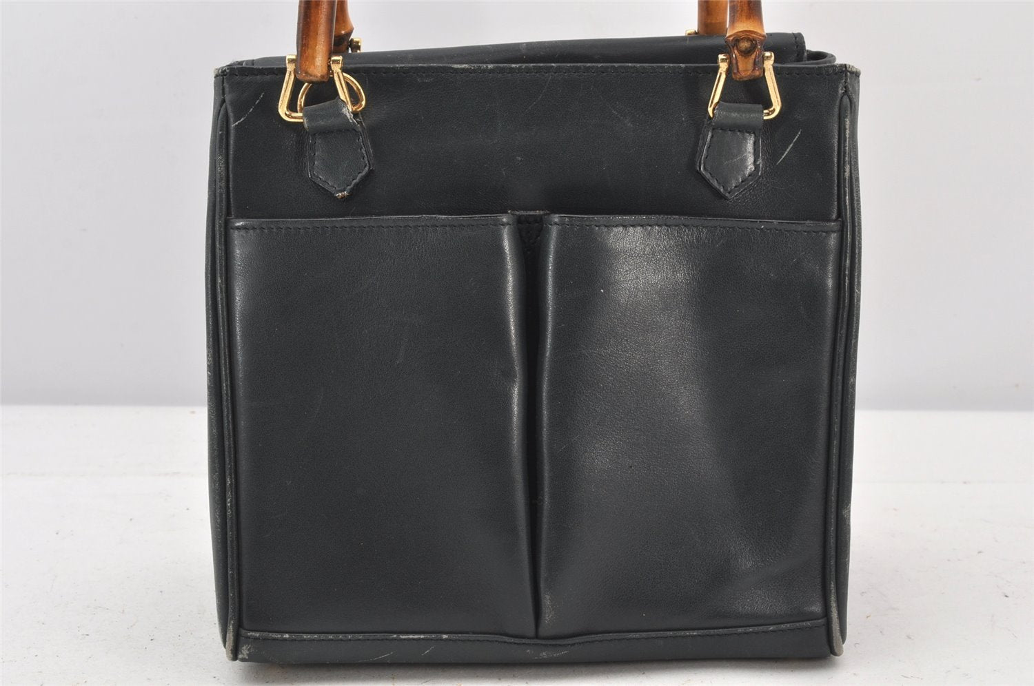 Authentic GUCCI Bamboo 2Way Hand Shoulder Bag Purse Leather Green Junk 5484K