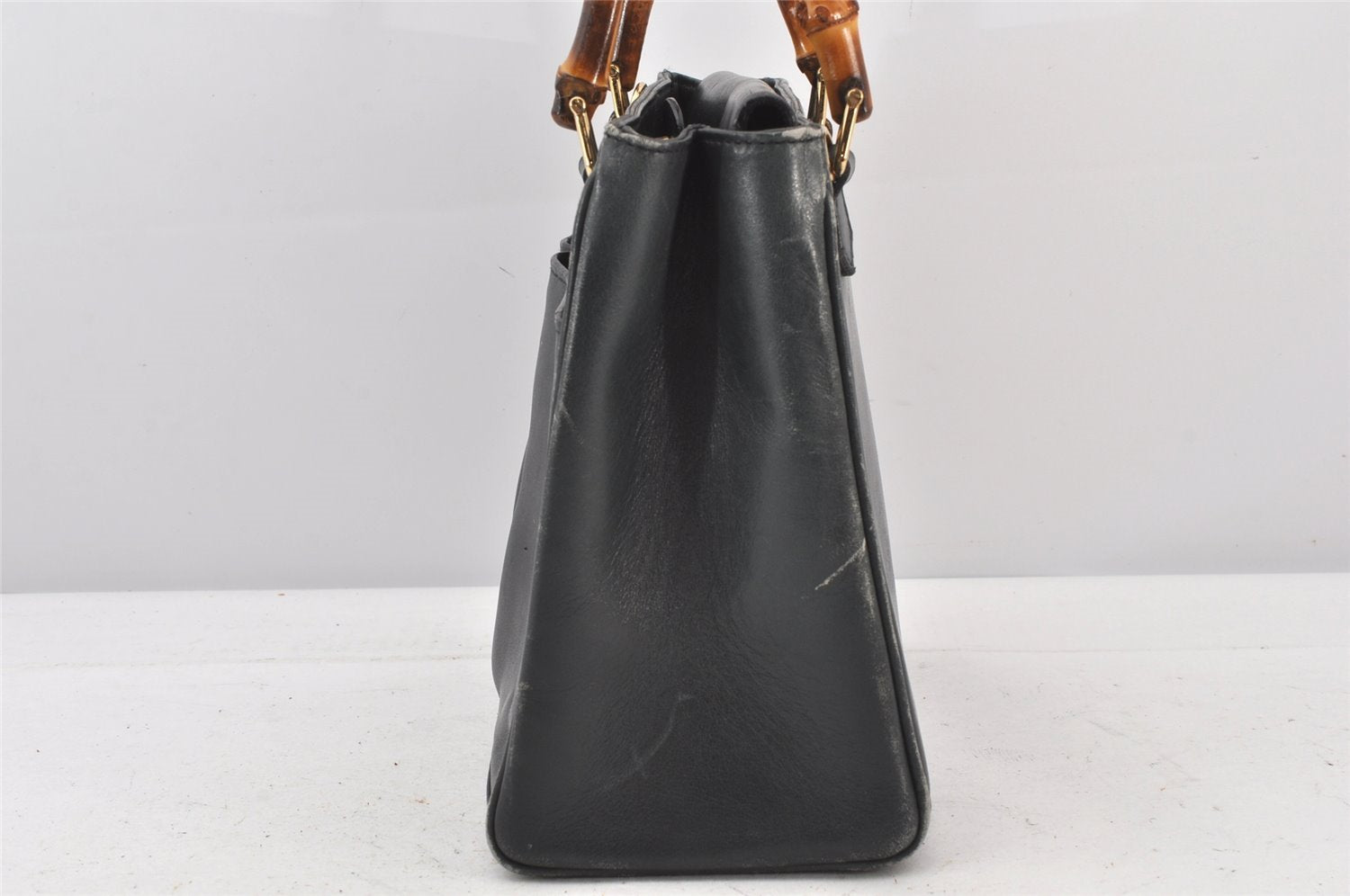 Authentic GUCCI Bamboo 2Way Hand Shoulder Bag Purse Leather Green Junk 5484K