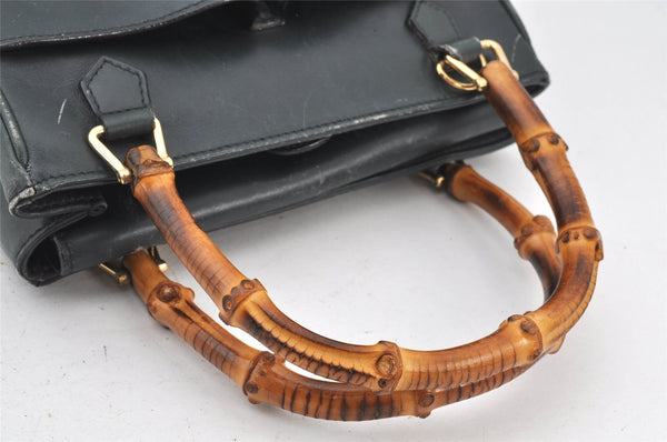 Authentic GUCCI Bamboo 2Way Hand Shoulder Bag Purse Leather Green Junk 5484K
