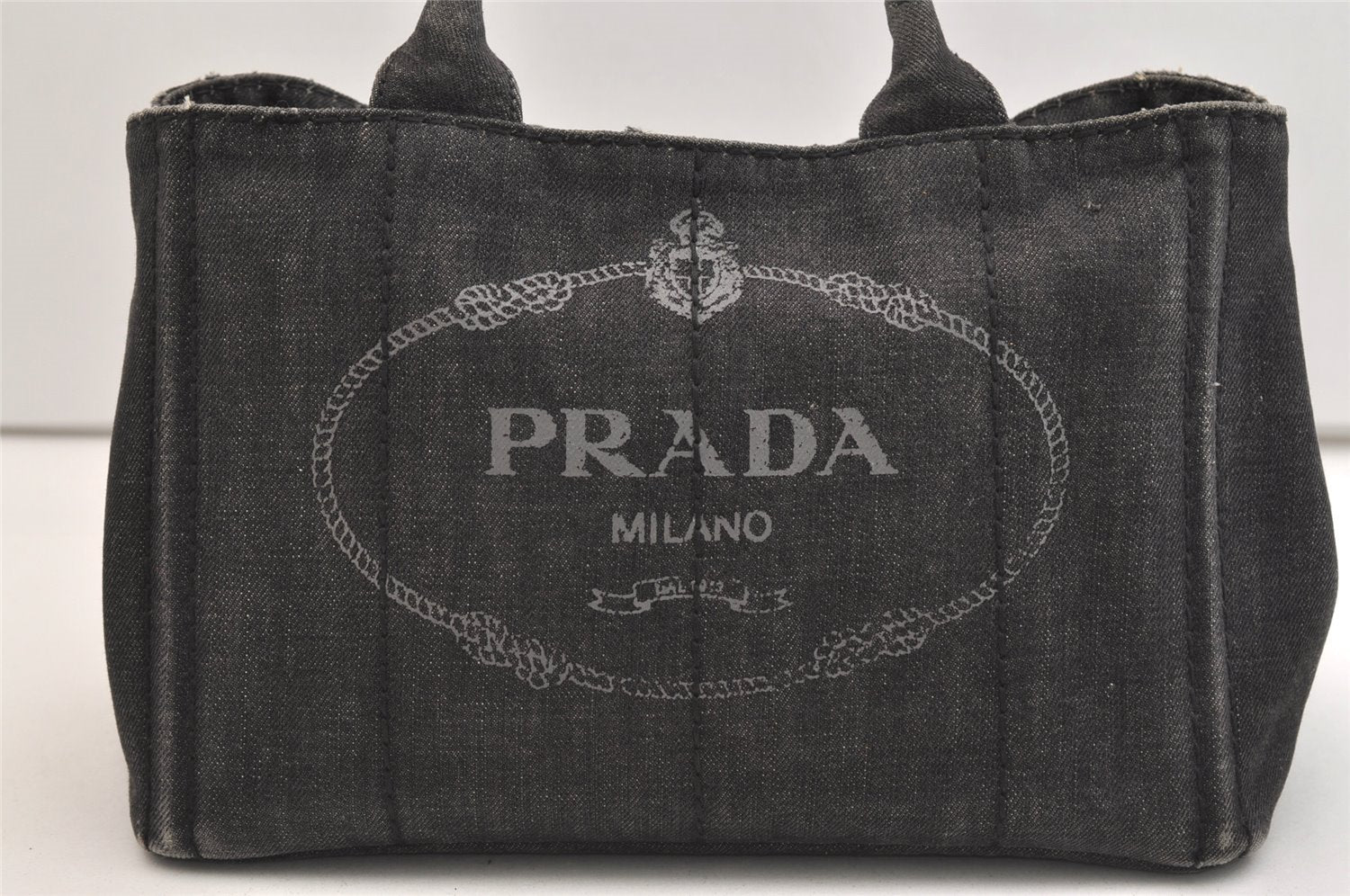 Authentic PRADA Vintage Canapa SS Denim 2Way Shoulder Hand Bag Purse Gray 5485J