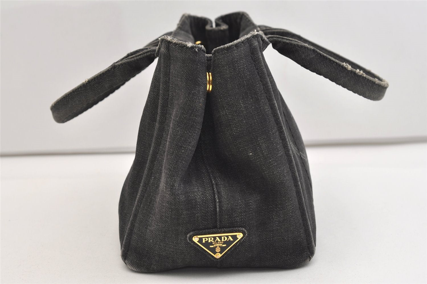 Authentic PRADA Vintage Canapa SS Denim 2Way Shoulder Hand Bag Purse Gray 5485J