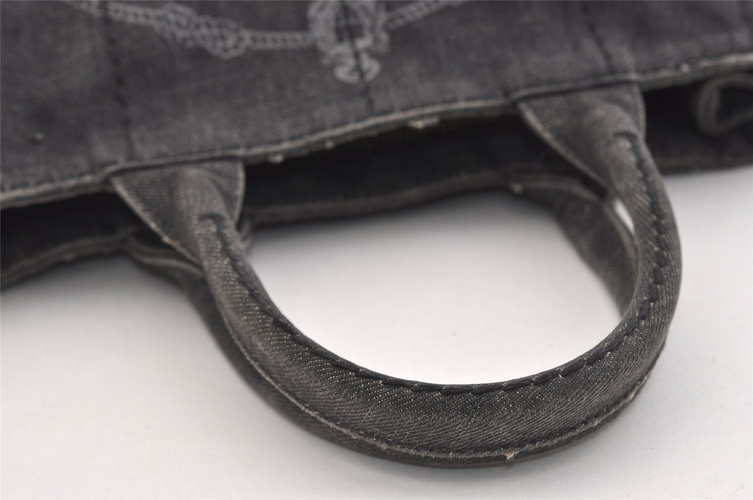 Authentic PRADA Vintage Canapa SS Denim 2Way Shoulder Hand Bag Purse Gray 5485J