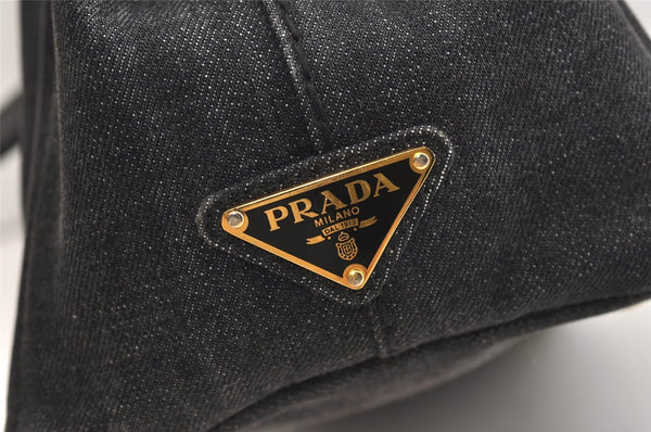 Authentic PRADA Vintage Canapa SS Denim 2Way Shoulder Hand Bag Purse Gray 5485J