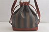 Authentic FENDI Pequin Shoulder Drawstring Bag PVC Leather Brown Black 5487K