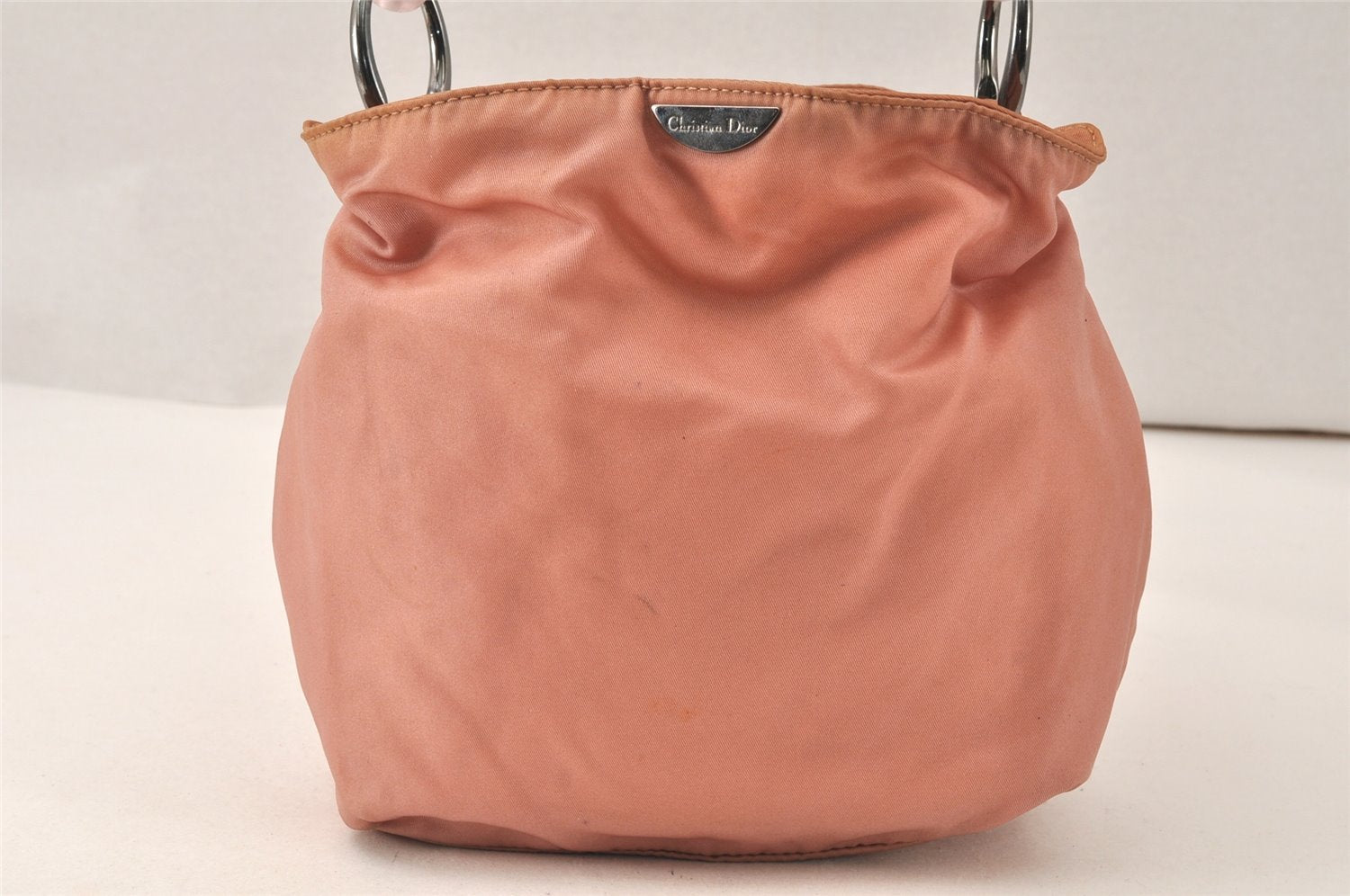 Authentic Christian Dior Maris Pearl Hand Bag Purse Nylon Pink Junk 5488K