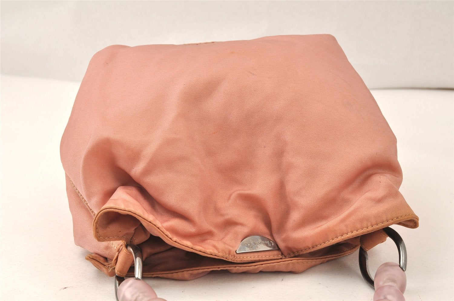 Authentic Christian Dior Maris Pearl Hand Bag Purse Nylon Pink Junk 5488K