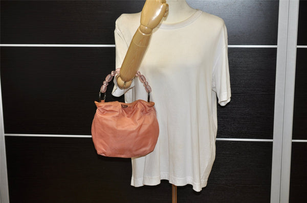 Authentic Christian Dior Maris Pearl Hand Bag Purse Nylon Pink Junk 5488K