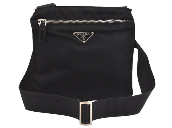 Authentic PRADA Nylon Tessuto Leather Shoulder Cross Body Bag Purse Black 5491J