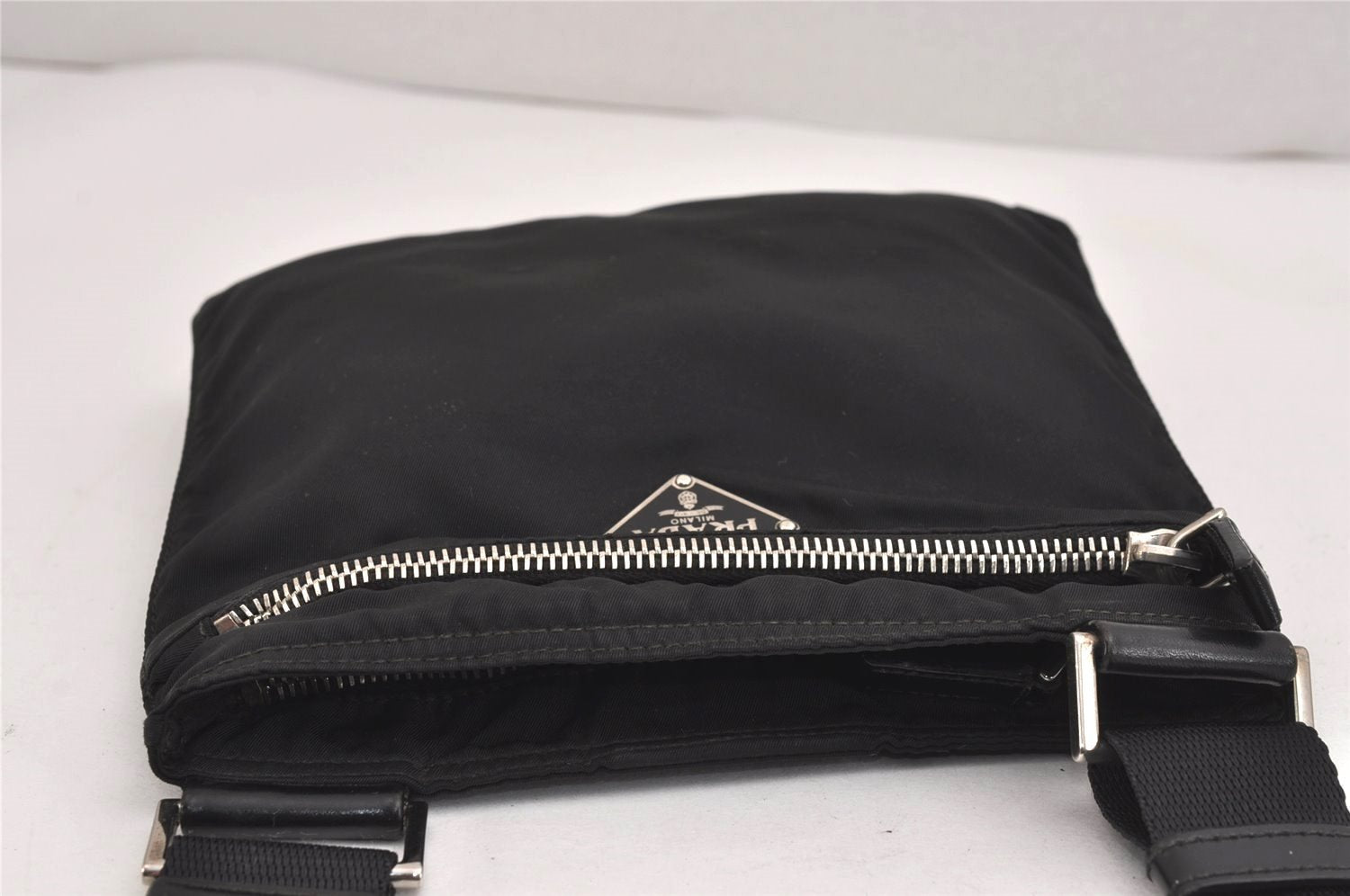 Authentic PRADA Nylon Tessuto Leather Shoulder Cross Body Bag Purse Black 5491J