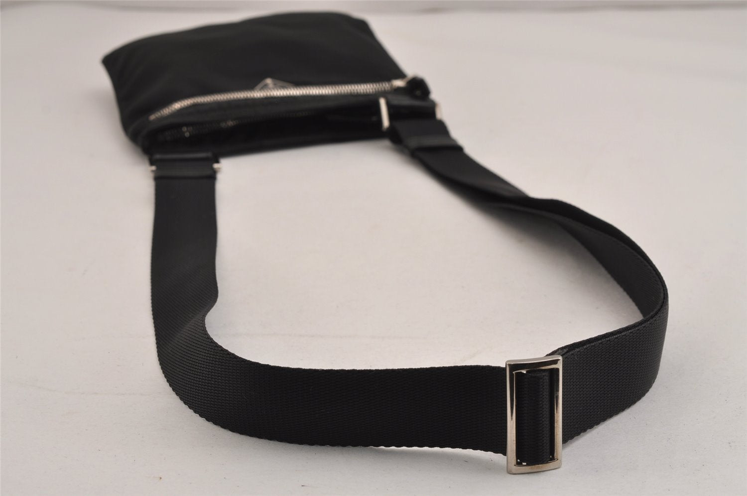 Authentic PRADA Nylon Tessuto Leather Shoulder Cross Body Bag Purse Black 5491J