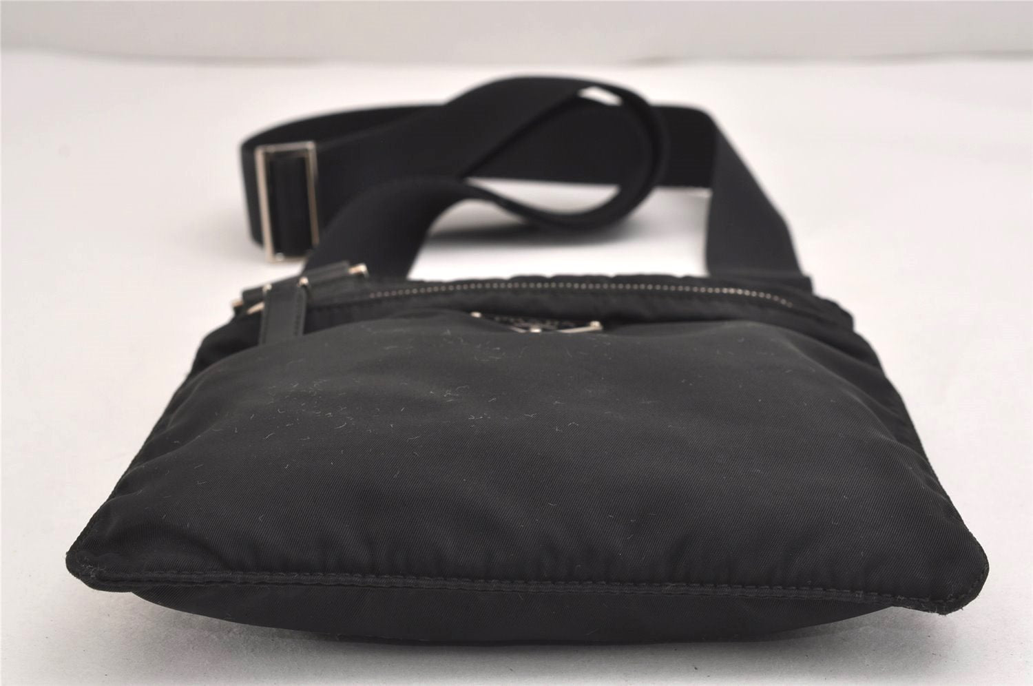 Authentic PRADA Nylon Tessuto Leather Shoulder Cross Body Bag Purse Black 5491J