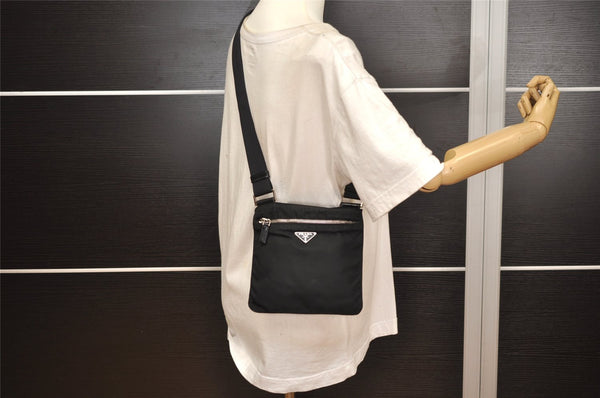 Authentic PRADA Nylon Tessuto Leather Shoulder Cross Body Bag Purse Black 5491J