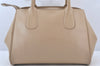 Authentic Salvatore Ferragamo Gancini Leather Shoulder Tote Bag Beige 5492K