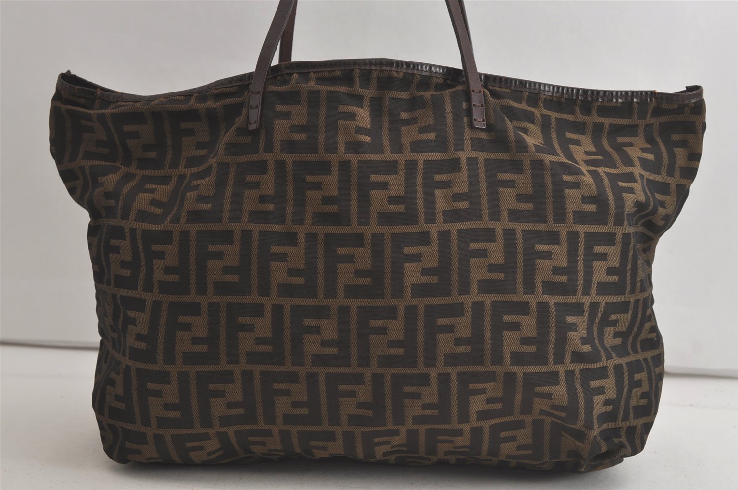 Authentic FENDI Vintage Zucca Shoulder Tote Bag Nylon Leather Brown Junk 5495K