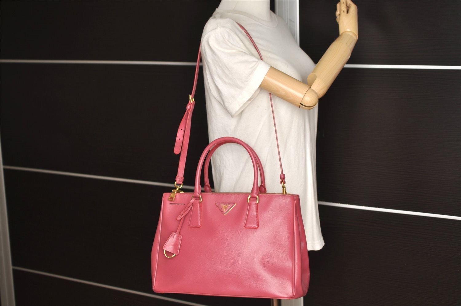 Authentic PRADA Saffiano Leather Vintage 2Way Shoulder Hand Bag Pink 5498J