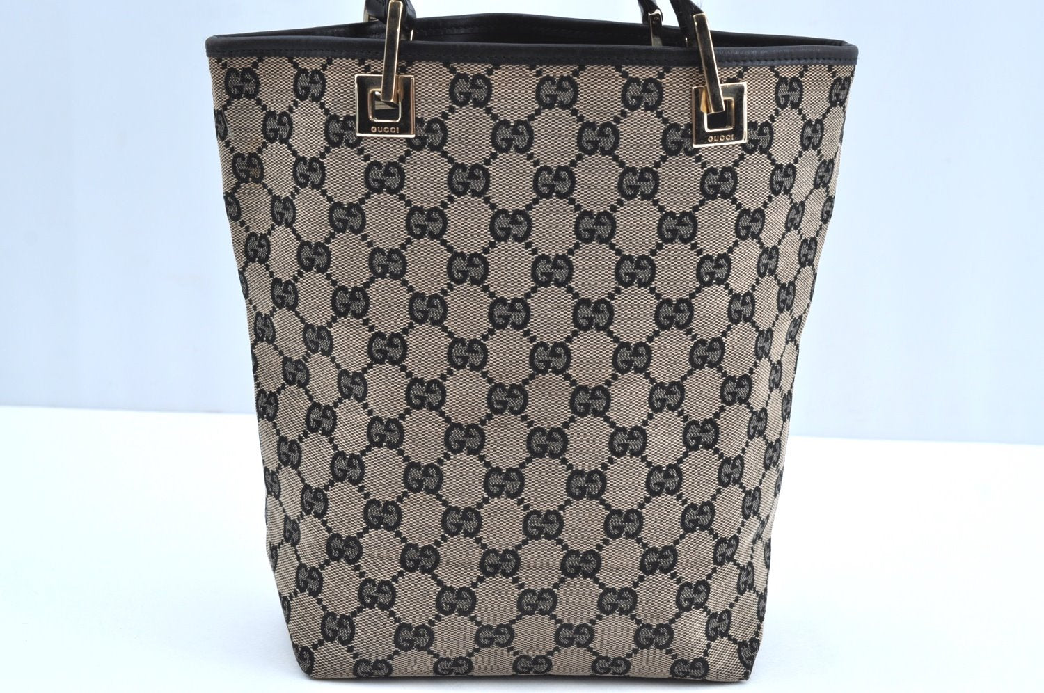 Authentic GUCCI Shoulder Tote Bag Purse GG Canvas Leather 0021099 Black 5501H