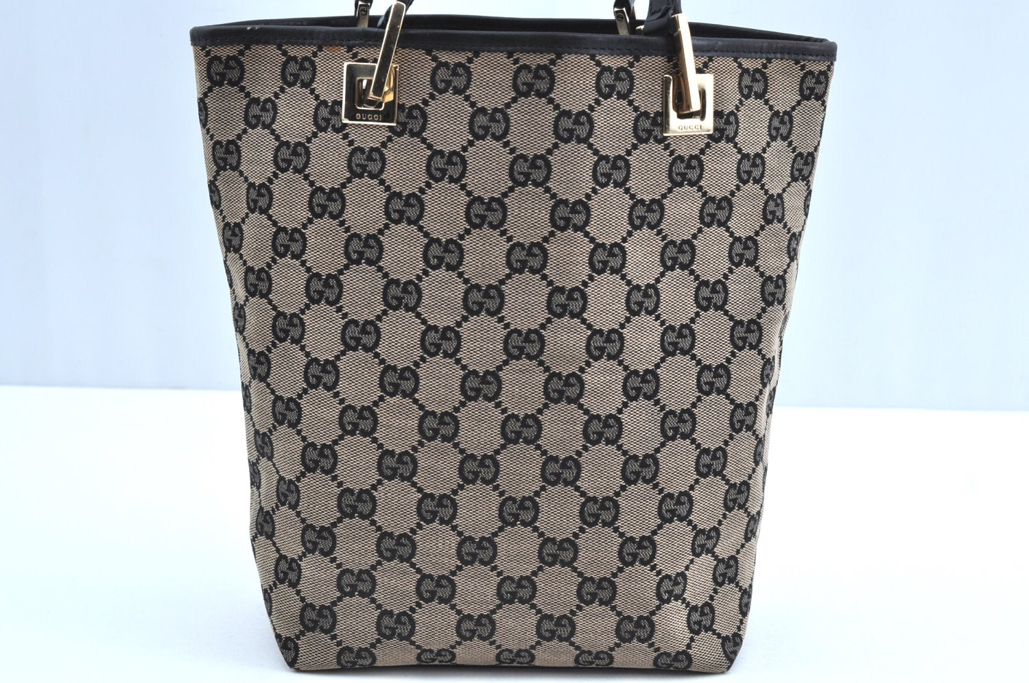 Authentic GUCCI Shoulder Tote Bag Purse GG Canvas Leather 0021099 Black 5501H