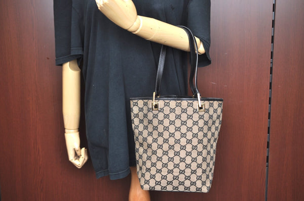 Authentic GUCCI Shoulder Tote Bag Purse GG Canvas Leather 0021099 Black 5501H