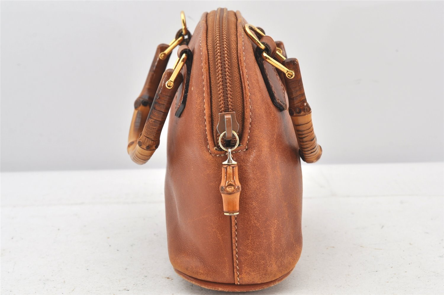 Authentic GUCCI Bamboo 2Way Shoulder Hand Bag Purse Leather Brown Junk 5502K