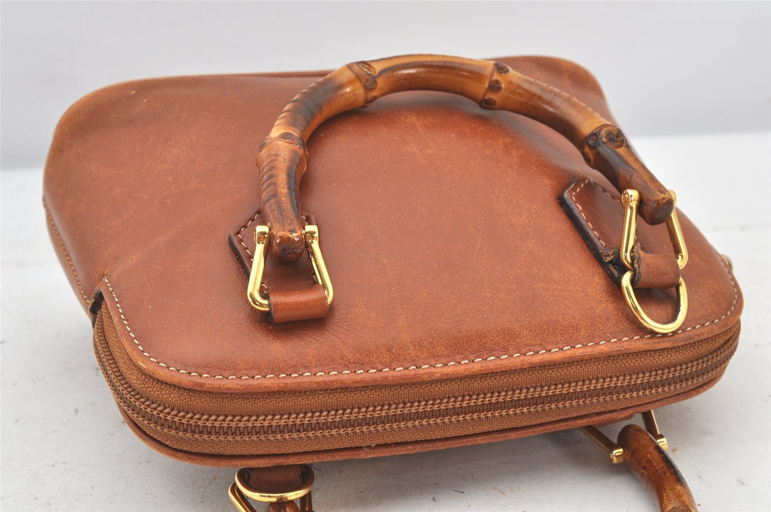 Authentic GUCCI Bamboo 2Way Shoulder Hand Bag Purse Leather Brown Junk 5502K
