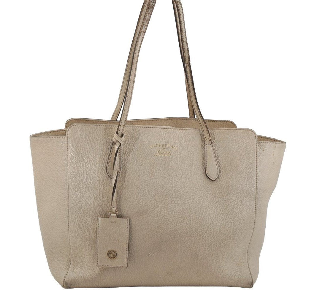 Authentic GUCCI Swing Large Shoulder Tote Bag Leather 354397 White Junk 5504J