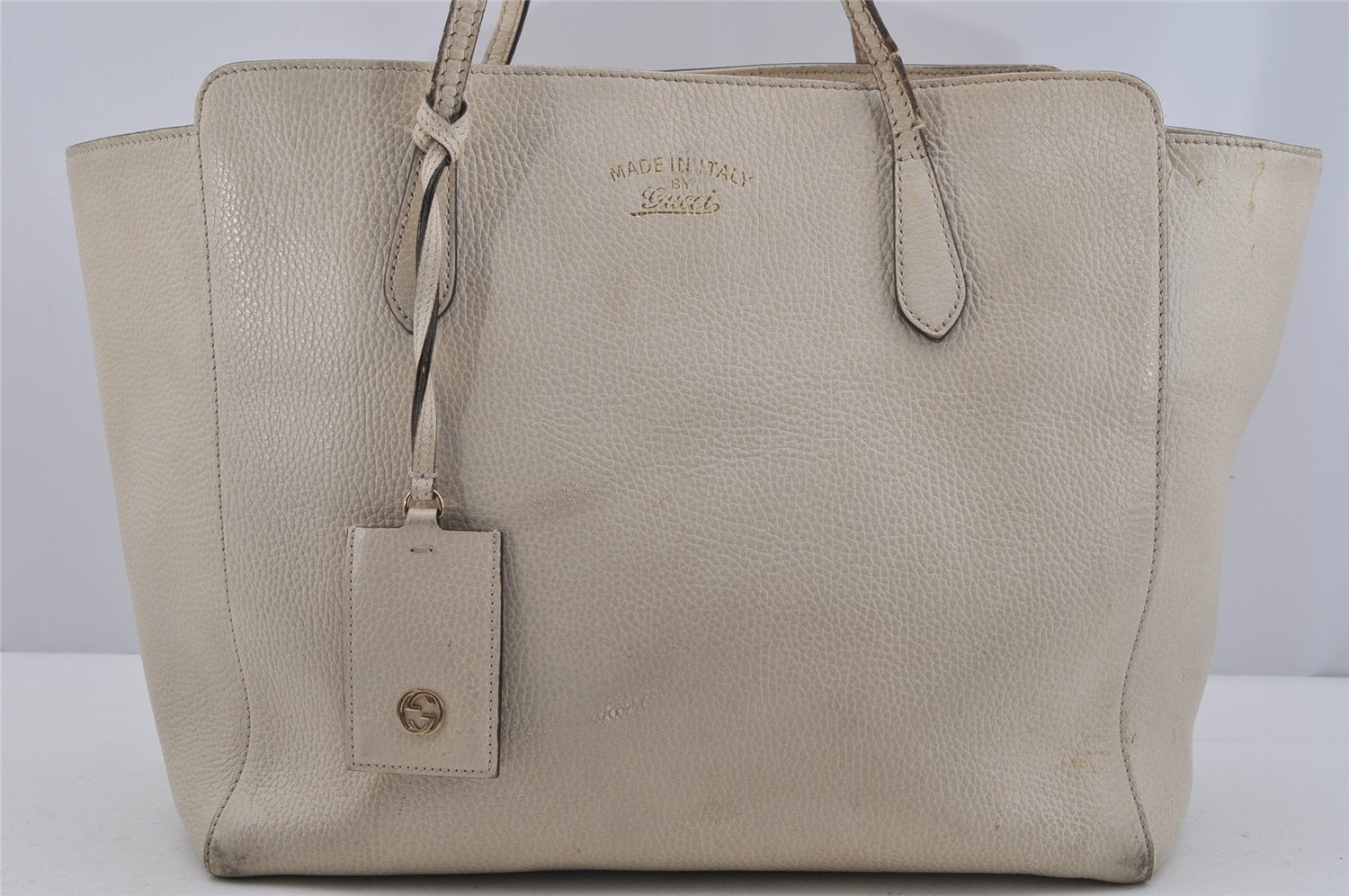 Authentic GUCCI Swing Large Shoulder Tote Bag Leather 354397 White Junk 5504J