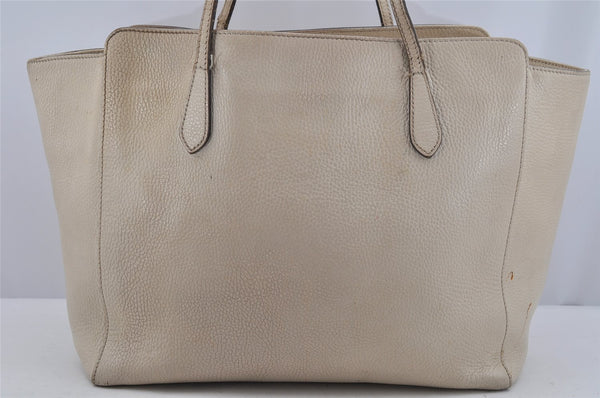 Authentic GUCCI Swing Large Shoulder Tote Bag Leather 354397 White Junk 5504J