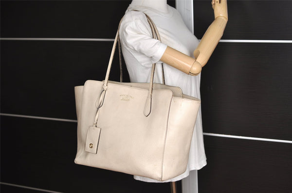 Authentic GUCCI Swing Large Shoulder Tote Bag Leather 354397 White Junk 5504J