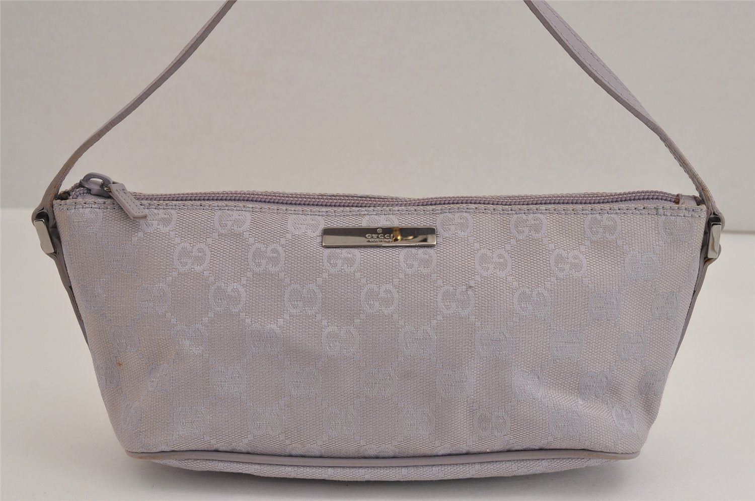 Authentic GUCCI Hand Bag Pouch Purse GG Canvas Leather 07198 Light Purple 5505J