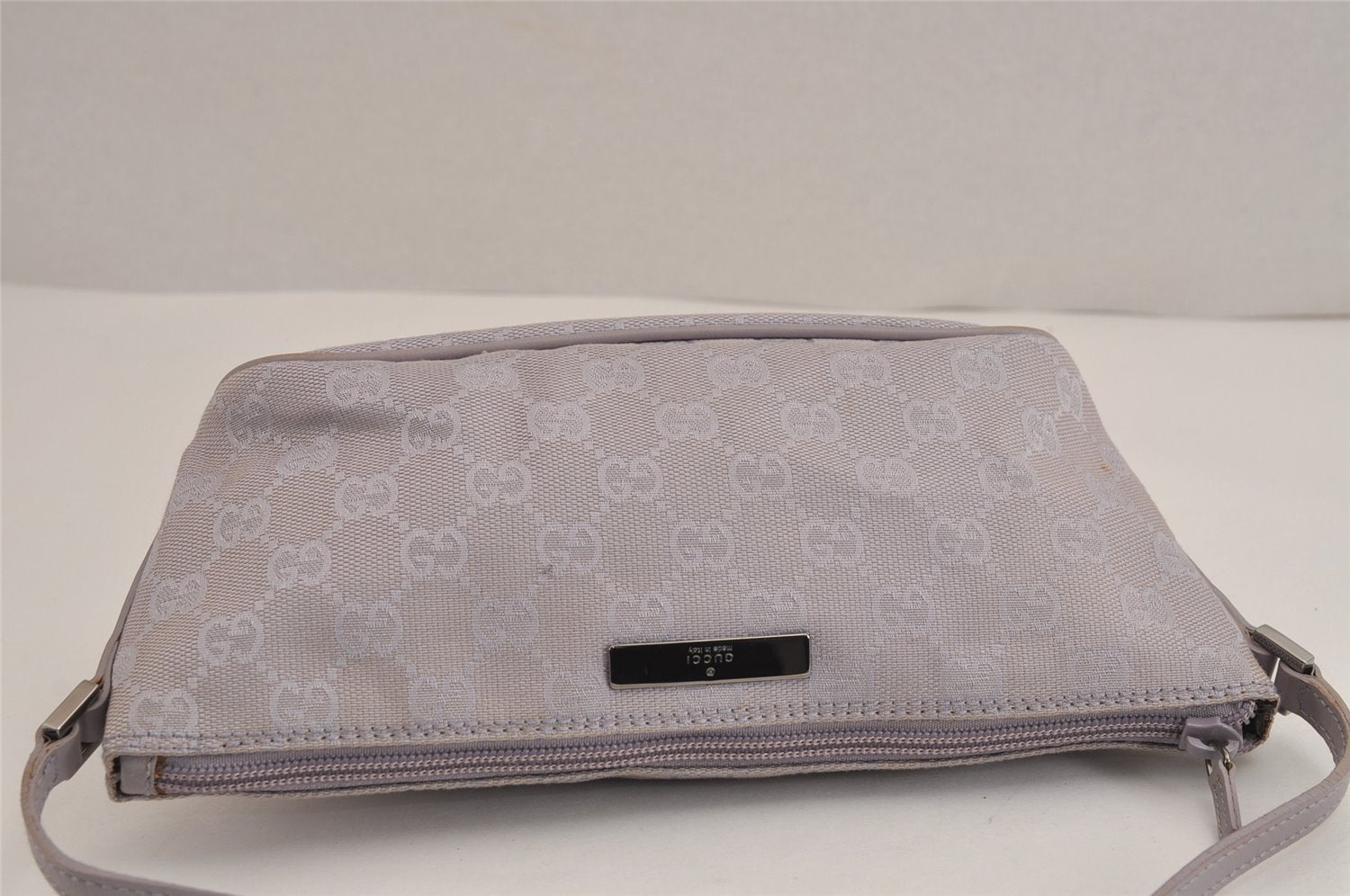 Authentic GUCCI Hand Bag Pouch Purse GG Canvas Leather 07198 Light Purple 5505J